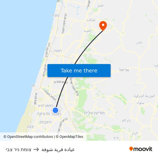 צומת ניר צבי to عيادة قرية شوفة map