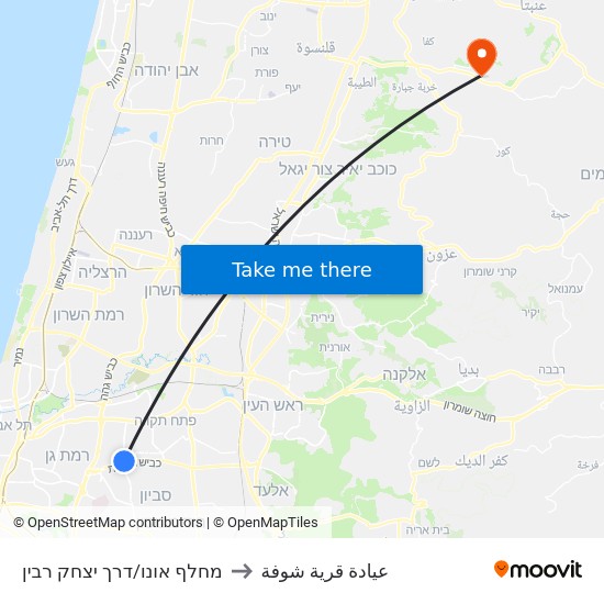 מחלף אונו/דרך יצחק רבין to عيادة قرية شوفة map