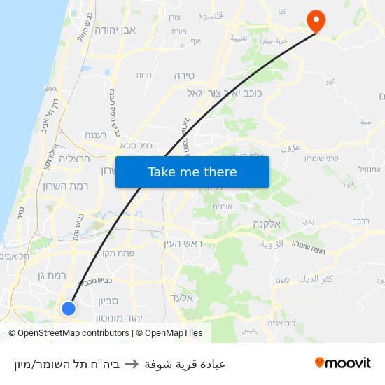 ביה''ח תל השומר/מיון to عيادة قرية شوفة map