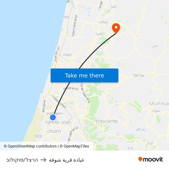 הרצל/סוקולוב to عيادة قرية شوفة map