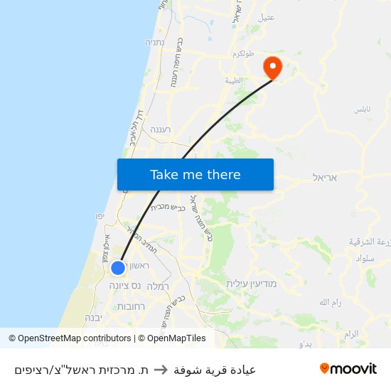 ת. מרכזית ראשל''צ/רציפים to عيادة قرية شوفة map