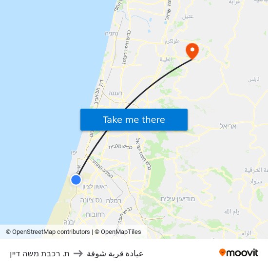 ת. רכבת משה דיין to عيادة قرية شوفة map