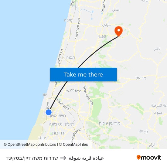 שדרות משה דיין/בסקינד to عيادة قرية شوفة map