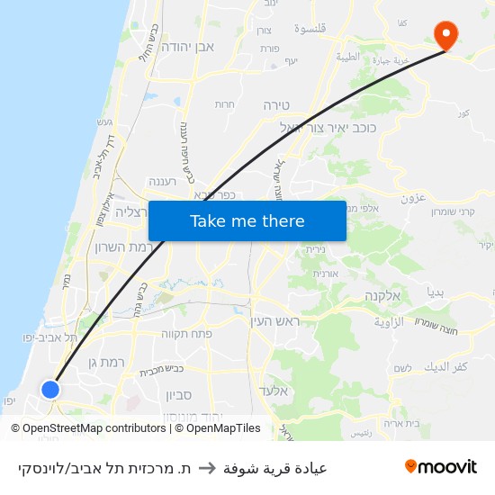 ת. מרכזית תל אביב/לוינסקי to عيادة قرية شوفة map