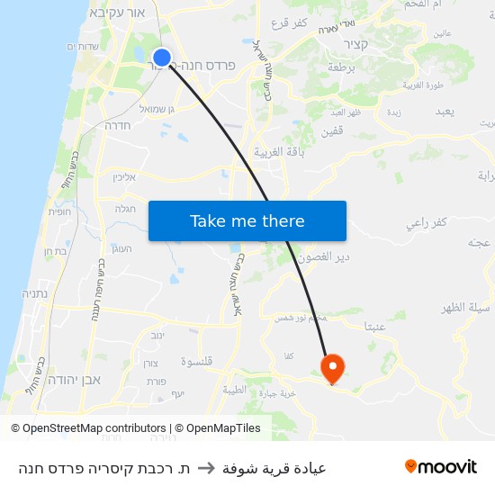 ת. רכבת קיסריה פרדס חנה to عيادة قرية شوفة map