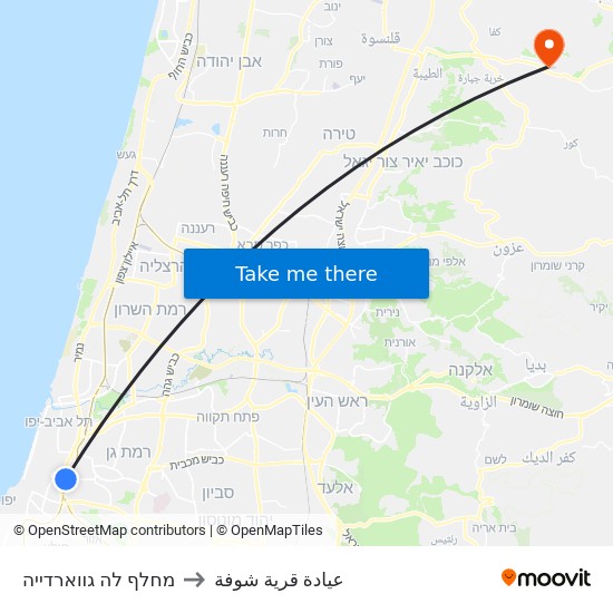 מחלף לה גווארדייה to عيادة قرية شوفة map