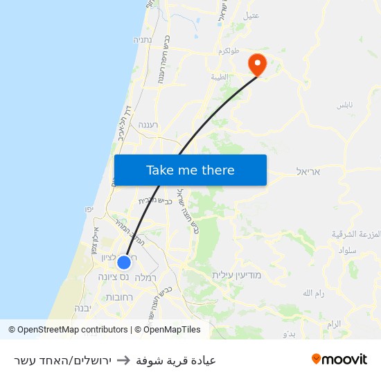 ירושלים/האחד עשר to عيادة قرية شوفة map