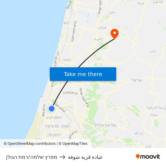 מפרץ שלמה/רמת הגולן to عيادة قرية شوفة map