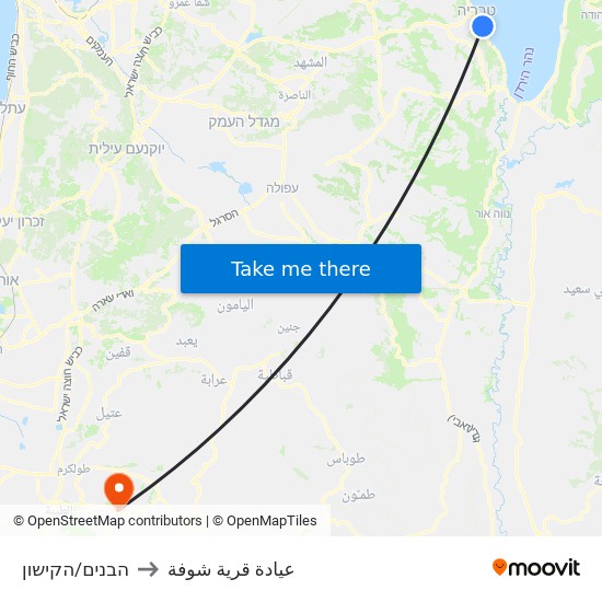 הבנים/הקישון to عيادة قرية شوفة map