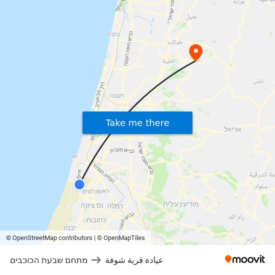 מתחם שבעת הכוכבים to عيادة قرية شوفة map