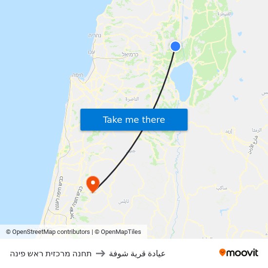 תחנה מרכזית ראש פינה to عيادة قرية شوفة map