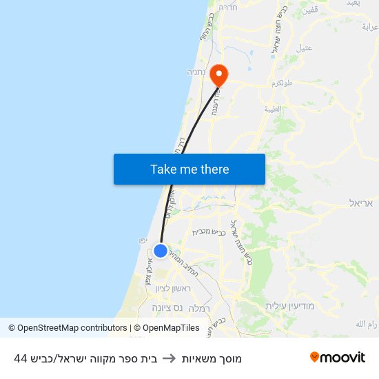 בית ספר מקווה ישראל/כביש 44 to מוסך משאיות map