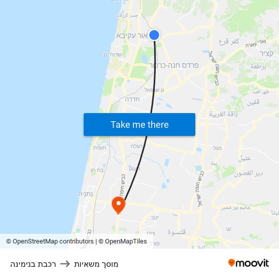 רכבת בנימינה to מוסך משאיות map