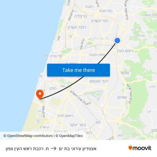 ת. רכבת ראש העין צפון to אצטדיון עירוני בת ים map