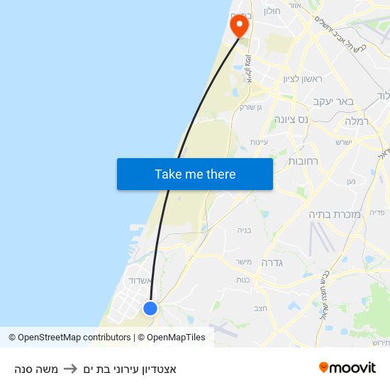 משה סנה to אצטדיון עירוני בת ים map