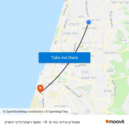 מסוף רעננה/דרך השרון to אצטדיון עירוני בת ים map