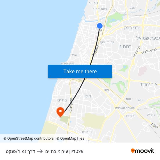 דרך נמיר/פנקס to אצטדיון עירוני בת ים map