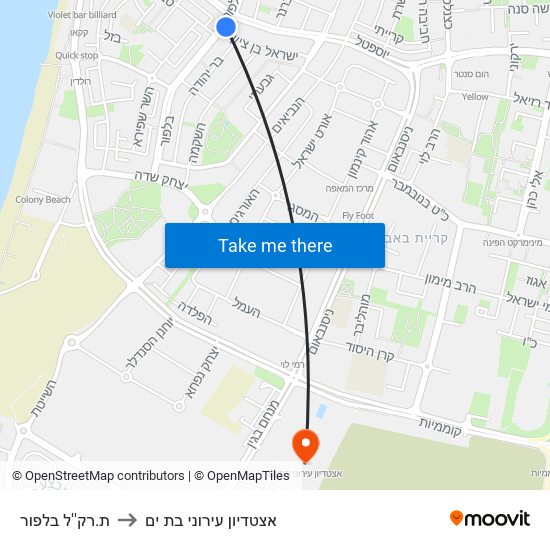 ת.רק''ל בלפור to אצטדיון עירוני בת ים map