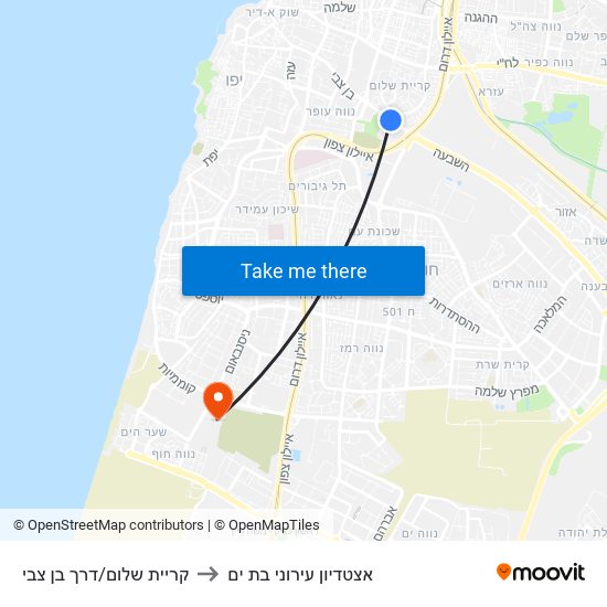 קריית שלום/דרך בן צבי to אצטדיון עירוני בת ים map