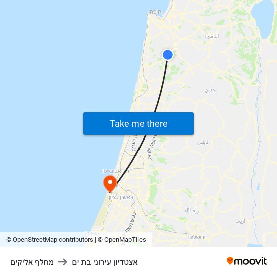 מחלף אליקים to אצטדיון עירוני בת ים map