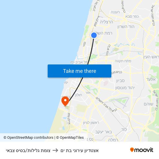 צומת גלילות/בסיס צבאי to אצטדיון עירוני בת ים map