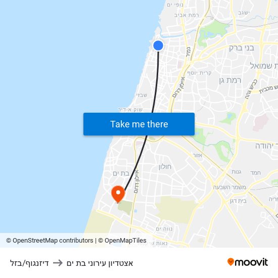 דיזנגוף/בזל to אצטדיון עירוני בת ים map