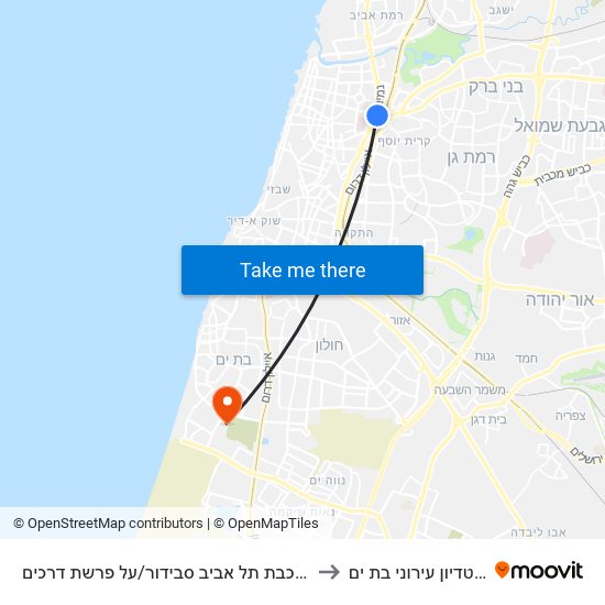 ת. רכבת תל אביב סבידור/על פרשת דרכים to אצטדיון עירוני בת ים map