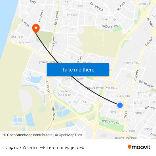 רוטשילד/התקווה to אצטדיון עירוני בת ים map