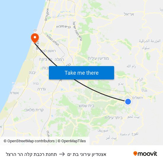 תחנת רכבת קלה הר הרצל to אצטדיון עירוני בת ים map