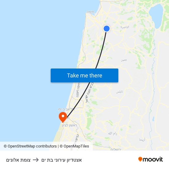 צומת אלונים to אצטדיון עירוני בת ים map