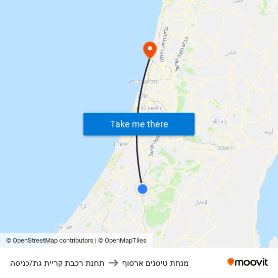 תחנת רכבת קריית גת/כניסה to מנחת טיסנים ארסוף map