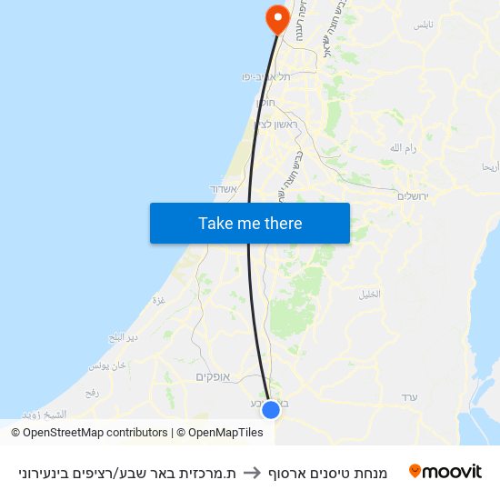 ת.מרכזית באר שבע/רציפים בינעירוני to מנחת טיסנים ארסוף map