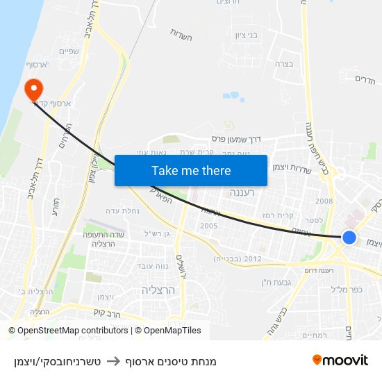 טשרניחובסקי/ויצמן to מנחת טיסנים ארסוף map