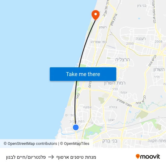 פלנטריום/חיים לבנון to מנחת טיסנים ארסוף map