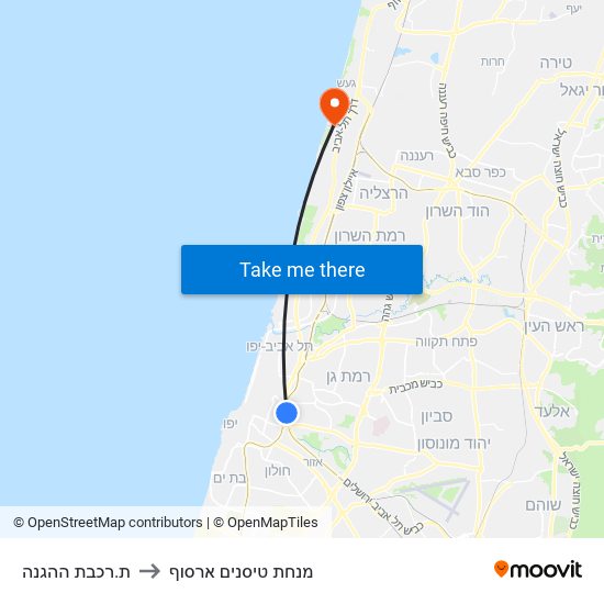 ת.רכבת ההגנה to מנחת טיסנים ארסוף map