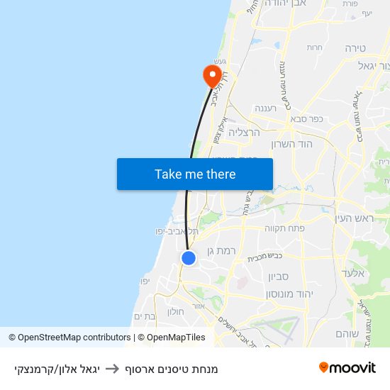 יגאל אלון/קרמנצקי to מנחת טיסנים ארסוף map