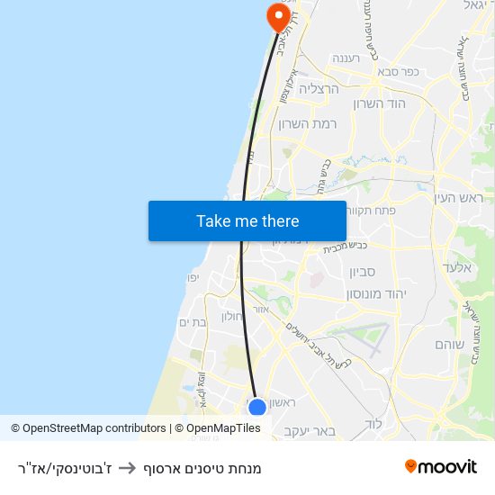 ז'בוטינסקי/אז''ר to מנחת טיסנים ארסוף map