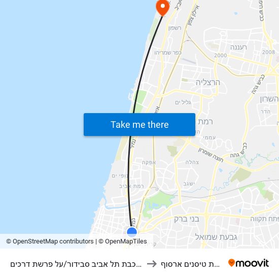 ת. רכבת תל אביב סבידור/על פרשת דרכים to מנחת טיסנים ארסוף map