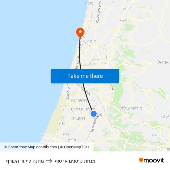 מחנה פיקוד העורף to מנחת טיסנים ארסוף map