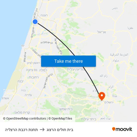 תחנת רכבת הרצליה to בית חולים הרצוג map