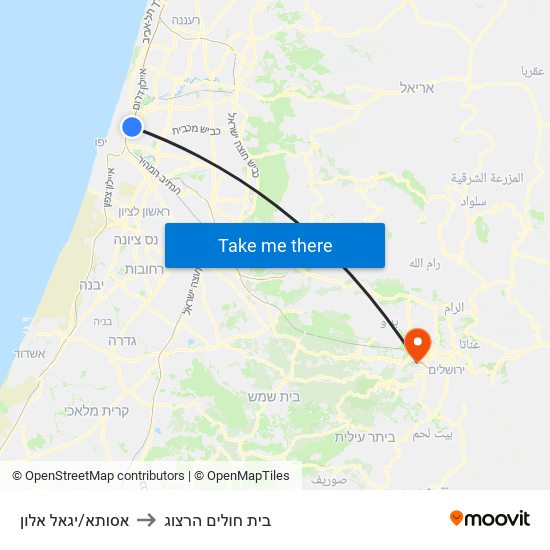 אסותא/יגאל אלון to בית חולים הרצוג map