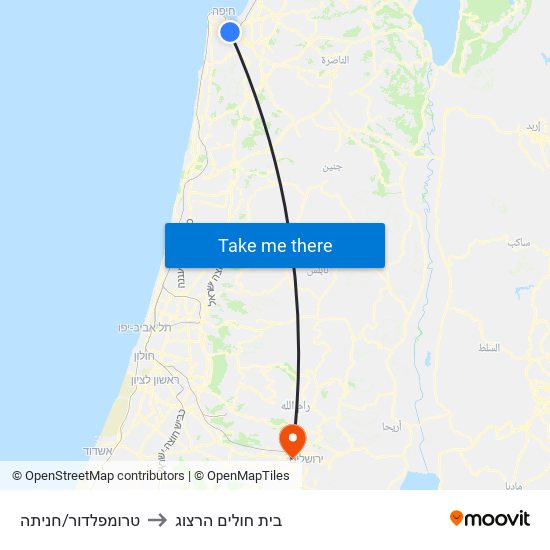 טרומפלדור/חניתה to בית חולים הרצוג map