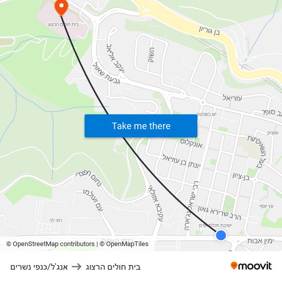 אנג'ל/כנפי נשרים to בית חולים הרצוג map