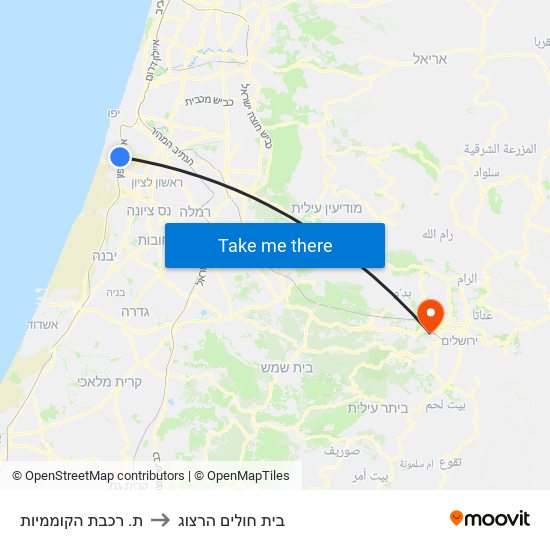 ת. רכבת הקוממיות to בית חולים הרצוג map