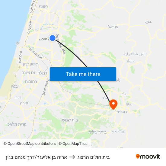 אריה בן אליעזר/דרך מנחם בגין to בית חולים הרצוג map