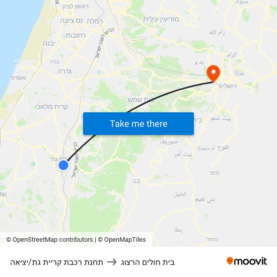 תחנת רכבת קריית גת/יציאה to בית חולים הרצוג map