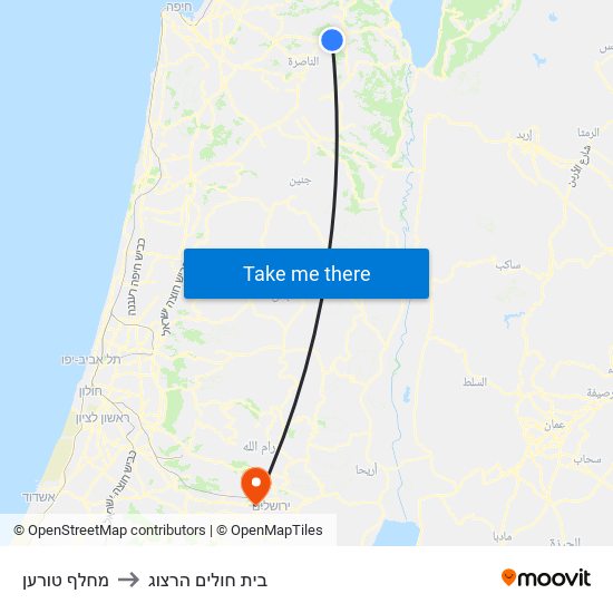 מחלף טורען to בית חולים הרצוג map