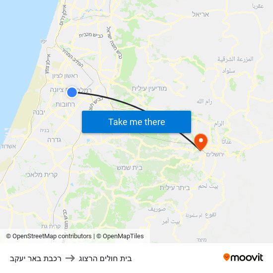 רכבת באר יעקב to בית חולים הרצוג map