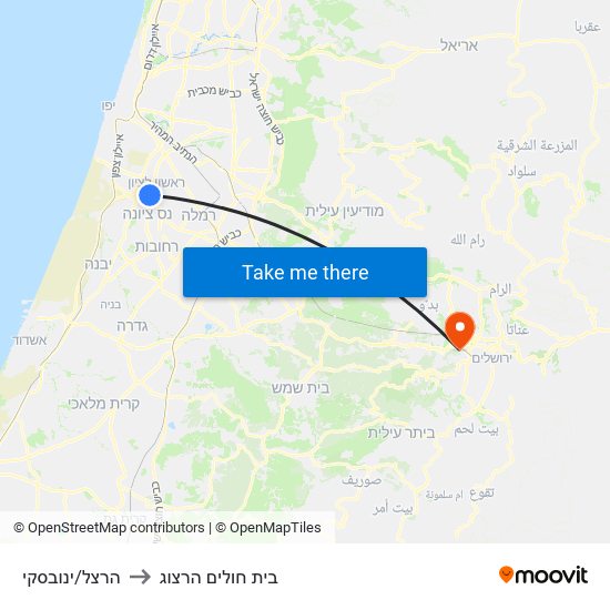 הרצל/ינובסקי to בית חולים הרצוג map