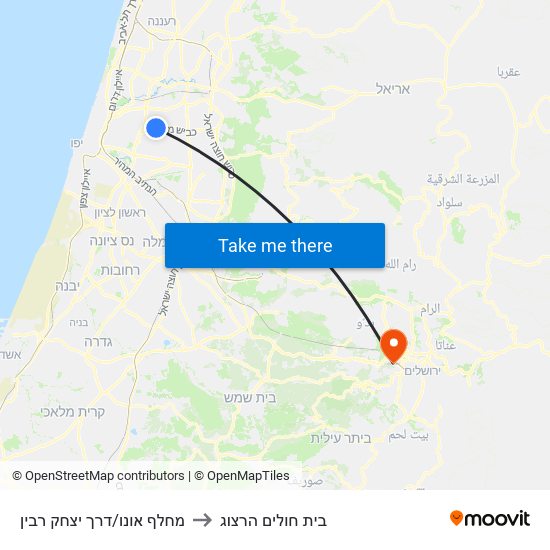 מחלף אונו/דרך יצחק רבין to בית חולים הרצוג map